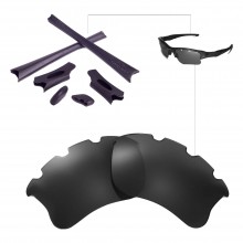 New Walleva Black Vented Polarized Replacement Lenses And Black Earsocks For Oakley Flak Jacket XLJ Sunglasses